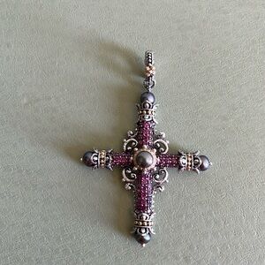 Barbara Bixby Sterling/18K 2.00 ct tw Pave Gemstone Cross Enhancer
